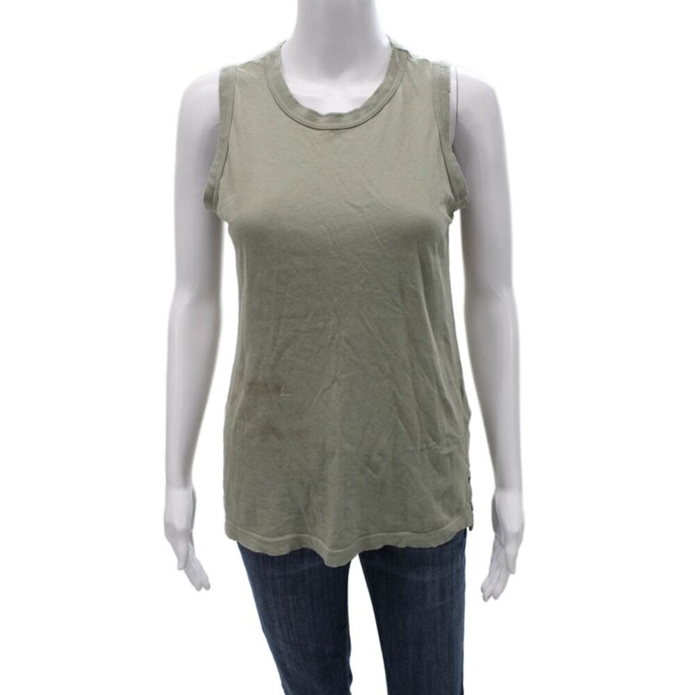 Current/Elliott Womens Basic Sleeveless Cotton Tank Green Round Neck Size 0